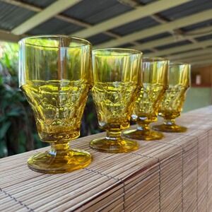 Georgian Style Amber Glasses 5.5" Footed Drinking Glasses Set of 4 Retro Vintage